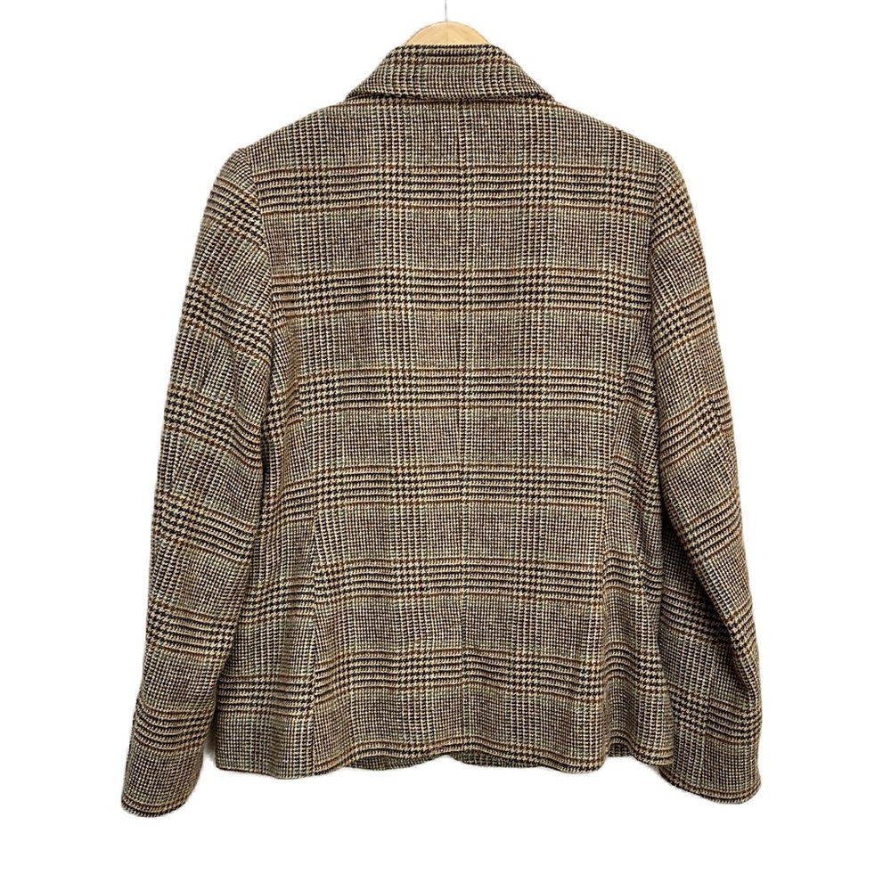 L.L. Bean Wool Silk Blend Blazer‎ Jacket Brown Tan Plaid Hounds Women’s Medium - Picture 2 of 5